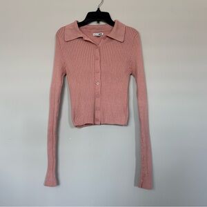 Fashion Nova Pink Ribbed Knit Cropped Cardigan Button Front Valentines Day